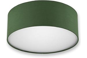 REV Ceiling Light - Round Ceiling Light 30 cm with Fabric Lampshade in Modern Look - Ideal for Bedroom, Living Room & Children's Room, Dark Green