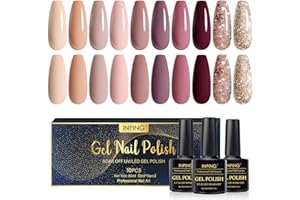 INPING Smalto Semipermante Nude,10 Colori Nudo Naturale Raccolta Set Di Smalti UV Per Unghie Albicocca Rosa Data Marrone scuro Glitter Vernicie Gel Manicure 8ml DIY