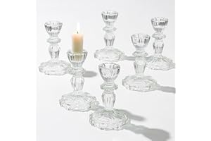 Inweder Portacandele in Vetro Vintage Candelieri: Set di 6 Transparente Porta Candele Eleganti Candelieri di Cristallo Portacandele a Cero per Matrimonio Natale Regalo o Decorazione per la casa