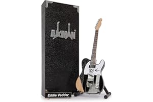 Axman Eddie V (Pearl Jam) - Replica di chitarra in miniatura, idea regalo musicale, fatta a mano, in scala 1/4, include una scatola espositiva, targhetta per il nome e un supporto per chitarra in