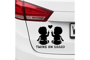 ‎PRINTATTACK Twins on Board Aufkleber Auto Baby Sticker Zwillinge - wetterfest Handmade in Deutschland 13x10 cm Junge-Junge, Junge-Mädchen, Mädchen-Mädchen (Schwarz, V1 Junge - Junge)