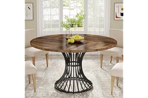 Tribesigns Tavolo da pranzo rotondo per 4-6 persone, 120 cm, tavolo da pranzo industriale, con base in metallo, per cucina, soggiorno, colore nero e marrone
