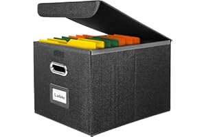 Okydoky Cajas de almacenamiento negras con tapa, caja colgante de tablero de fibra y papel en elegante aspecto de lino, adecuado para el hogar y la oficina, caja de almacenamiento de archivos y