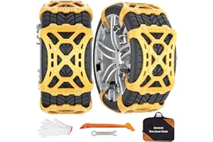 AIRMINTI Chaînes à Neige Universelles, 6 Pièces pour Pneus 165 à 265 mm Antidérapantes Faciles à Monter pour Voitures et SUV Hiver Neige Glace Boue (Jaune)
