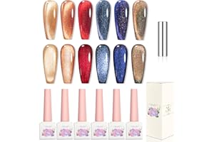 FRENSHION Adhere 6 pièces 12ML Cat Eye Gel Nail Polish Set, yeux de chat brillant réfléchissant coloré, brillant diamant magnétique Amber Shine Couleur avec aimant automne hiver yeux de chat foncé