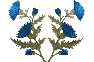 ELLU Pair of Blue Thistle Flower Patches Iron Sew On Embroidered Patch Badge Flowers