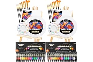 Shuttle Art 58 Pack Acrylic Paints Set, Painting Set with 2 Pack of 15 Colours Acrylic Paint, 2 Sets of Wooden Easels, Canvas, Brushes & Palettes, Canvas and Paint Set for Adults Kids Beginner