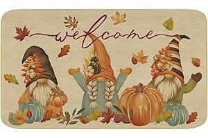 comfoyar Zerbino Gnomo Natale Decorativo di Benvenuto Zucca, Zerbino Ingresso Casa Zucca, Tappeto Antiscivolo, Lavabile, Facile da Pulire, per Esterno - Interno, 43 X 75 cm