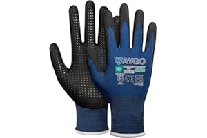 KAYGO guanti da lavoro MicroFoam Nitrile rivestito con punti di presa sul palmo per antiscivolo 3 paia, KG19N, ideale per uso generale lavoro, automobil, magazzino (Navy Blu, XL, taglia 10)