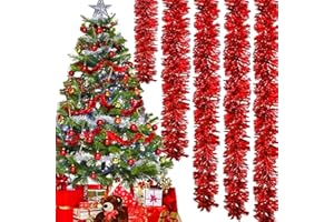 Giaonlgy 2M*6PCS Espumillón de Navidad,Espumillon Arbol Navidad,Guirnalda de Oropel de Navidad,Guirnaldas Colgantes Navidad,Guirnalda Brillante para Decorar Árbol de Navidad Boda Fiesta (Rojo)