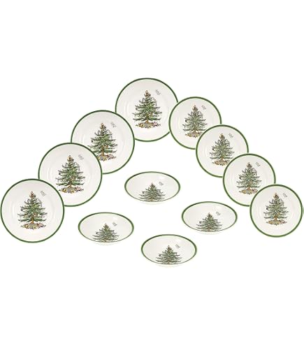 Spode XT8176-XM Servizio Da Cena In Gres – Albero Di Natale, Lavabile In Lavastoviglie