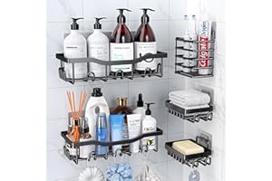 PKBD PKPD Acciaio Inossidabile Antiruggine Mensola Doccia senza Foratura 5 Pezzi, Accessori Bagno senza Forare, Mensole Bagno, Nero