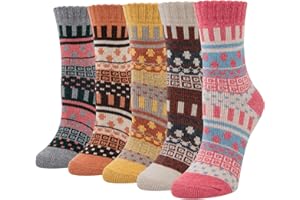 Chalier Finery Thermal Winter Women Socks Wool Warm Knitting Ladies Socks Vintage Style Soft CottonThick Woman Bed Sock Multicoloured, Christmas Gifts for Women (5 Pairs)