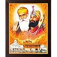 Art n Store Guru Nanak Dev ji with Guru Gobind Singh ji and Golden Temple HD Printed Religious & Decor Picture with Plane Wood Frame (30 X 23.5 X 1.5 cm_ Brown Wood)