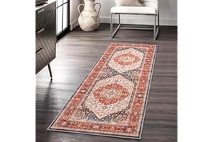 Carvapet Hallway Runner Rug 60x180cm Non Slip Long Carpet Runner Washable Orange Area Rug Soft Microfiber Vintage Medallion Floor Carpet Runner Rug for Living Room Corridor Entryway