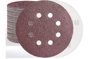 BOZILY 50 Pcs Sanding Discs, 125mm 8 Holes 5 Inch 40 Grit Hook and Loop Sander Pads，Sandpaper Assorted for Random Orbital Sander
