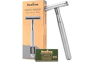 Bezpieczna Brzytwa Srebrna | Zero Waste Razor dla mężczyzn i kobiet | Safety Razor Eco-Friendly | Pasuje do wszystkich ostrzy DE Razor | Przyjazny dla środowiska i wielokrotnego użytku | Classic Safety Razor Metal | Bambaw