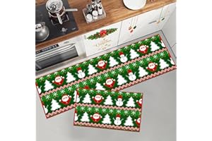 HZVRTN Christmas Rug Non-Slip Washable Santa Print Rug for Kitchen, Hallway, Living Room, Office, Children's Room, Christmas Decoration for Home (40x60+40x120cm, Christmas F)