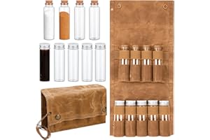 LEKEFETO Bolsa de especias portátil de lona con 9 tarros de especias, juego de especias para acampar al aire libre, barbacoa, picnic, viaje (caqui)