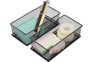 Annova Mesh Drawer Cabinet and Shelf Organizer Bins Storage Basket School Office Supply Holder Tray- Set of 2 (Black, 15x7.5x5 cm)