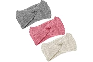 SSKHE Lot de 3 Bandeaux d'hiver en Tricot pour Enfants et Femmes - Bandeau Tricoté Bandeau Hiver Elastique à Couleur Pure Laine Tricotée,Taille unique Bandeau polyvalent en automne et en hiver