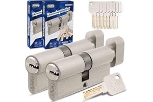 GERCAR Pro Gleichschließend 2 Knaufzylinder 30/30 Set 2x Schließzylinder mit Knauf inkl. 10 Schlüssel - 60 mm Türschloss Zylinderschloss 2er Zylinder - Länge: 60mm, A:30 B:30 - Messing matt massiv