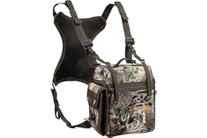 WOLFHUNT Binocular Harness Chest Pack Magnetic Closure, Bino Case with Detachable Rangefinder Pouch, Camouflage Bino Bag with Adjustable Strap for Hunting, Field Observation