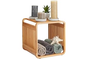 Relaxdays Bambus Regal, abgerundetes Standregal, schmales Badregal mit 2 Ablagen, quadratisch, HBT: 33x33x33 cm, natur
