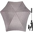ZJRIGHT Universal Parasol Sun Shade for Pushchairs and Buggies - UV Protection 50+ / 71 cm Diameter - Flexible Umbrella with Universal Holder for Round and Oval Tubes - Grey
