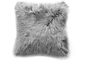 Teppich Wölkchen Fellkissen Kissenbezug mit Füllung - Sofakissen, Couchkissen, Kuschelkissen, Dekokissen - Couch Stuhl Sofa Wohnzimmer Schlafzimmer deko modern waschbar - Dunkelgrau - 43x43cm