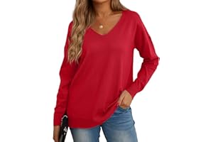 GRECERELLE Damska bluza damska, na co dzień, klasyczny, jednokolorowy, dzianinowy, dekolt w serek, długi rękaw, bluzka, koszulka na zimę, jesień, wiosnę