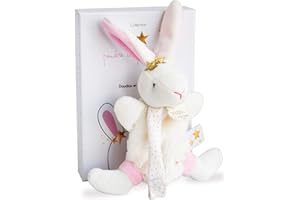 Doudou et Compagnie - Attache Tétine Doudou Lapin avec Etoile - Collection Perlidoudou - 15 cm - Blanc/Rose - Attache Sucette avec Boîte Cadeau - Idée Cadeau Naissance Bébé - DC3510
