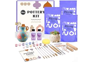 Pllieay Töpferset für Zuhause Lufttrocknenden Ton Keramik Bemalen Set Pottery Set Selbsttrocknender Ton DIY Kreativ Set Basteln Erwachsene mit Werkzeugen, Lack und Anleitung