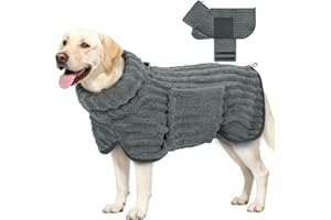 Woiil Hundebademantel aus Mikrofaser, Ultra Saugfähiger Bademantel Hund, Mit Klettverschluss Und Verstellbarem Gummizug, Maschinenwaschbar, Geeignet Für Große, Mittlere Und Kleine Hunde, Grau (L)