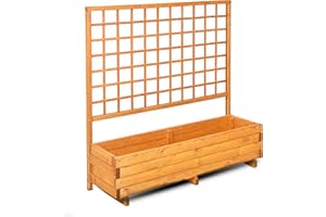 ‎GASPO GASPO Blumenkasten mit Rankgitter, Pflanzkübel aus Holz für Balkon und Garten, inklusive Rankhilfen für Kletterpflanzen, Sichtschutz,Farbe Honig, 136 cm x 37 cm x 140 cm, Made in Austria