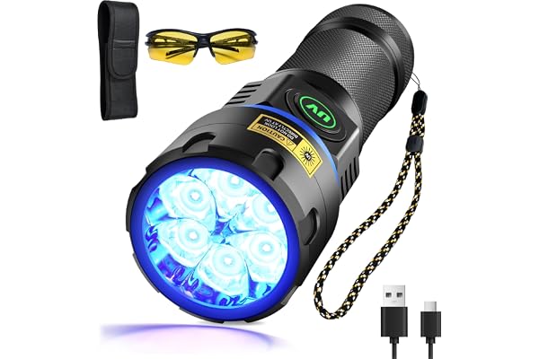 DARKBEAM UV Ficklampa 395nm Svart ljus 6xLED Blacklight | Uppladdningsbara USB ultravioletta ficklampor Kraftfull 60W Woods lampa, Härdningsharts, detektor för husdjursurin