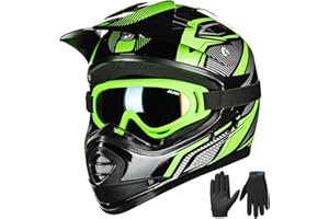 ILM Casco Moto Bambino Motocross con Goggle Guanti ATV Off Road ECE B07