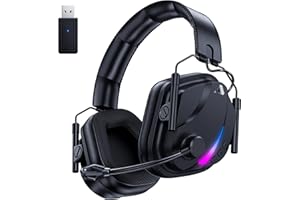 Vakedy Cuffie Gaming Wireless,Cuffie Bluetooth PS5,Cuffie Gaming Wireless PC,con Microfono Cuffie Gaming Bluetooth per PS4,PS5,PC,Nintendo Switch,Mobile, Durata di Oltre 50+ Ore - Nero
