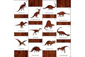 Qpout 12 Modèles de pochoir dessin Dinosaure, pochoirs de dessin artisanal en plastique réutilisables pour la peinture sur bois, cartes de voeux, albums, scrapbooking, cahier,journal intime décoration