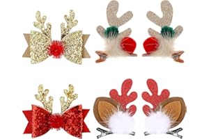 ATHEM Christmas Bow Hair Clips, Pack of 4 Hair Clips, Hair Accessories, Christmas, Cute Reindeer Antlers Headband, Ears, Hair Accessory, Antlers Headpiece, Hair Pin for Women, Girls, Children