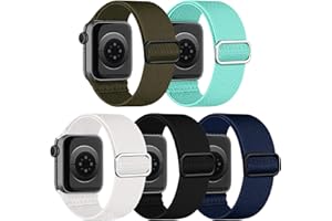 Chinbersky Zestaw 5 pasków Solo Loop, do Apple Watch 45, 44, 42, 41, 40, 38 mm, regulowane, rozciągliwy nylon, plecione, sportowy zamiennik dla mężczyzn i kobiet, do iWatch SE Series 7/6/5/4/3/2/1