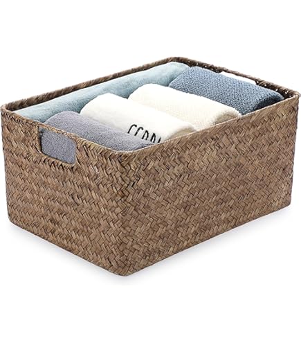 HOSROOME Badkamerrieten manden voor het organiseren van toiletpapiermand, opbergmand voor toilet, tanktop, decoratieve mand voor kast, slaapkamer, badkamer, entree, kantoor (set van 2, bruin