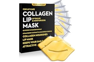 Bukamkom Golden Collagen Flake Lip Mask 20 Pieces,Multifunctional Lip Care for Luscious Lips,24K Gold Bulk Lip Masks Individually Wrapped,Hydration,Anti Wrinkle,Fade Lip Darkening,Soothing Nourishing