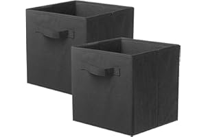 PowerKing Lot de 2 bacs cubiques de Rangement Pliables en Tissu pour Placard et Jouets, Polypropylène，Noir
