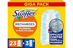 Swiffer Duster Plumeau Recharges, 23 Unités et 3 Lingettes Nettoyantes Humides, Capture Poussière, Saleté, Poils et Allergènes, Atteint Les Coins Difficiles, Rapide et Efficace