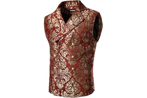 VATPAVE Mens Victorian Double Breasted Vest Gothic Steampunk Waistcoat