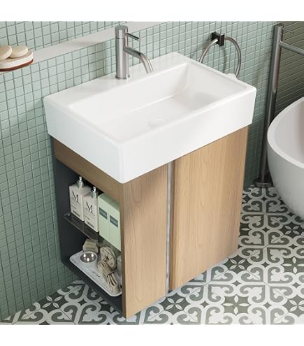 Meuble-Lavabo 2 Portes Kiamami Valentina - Chêne Naturel Avec Planche à Laver - 60x83x50cm