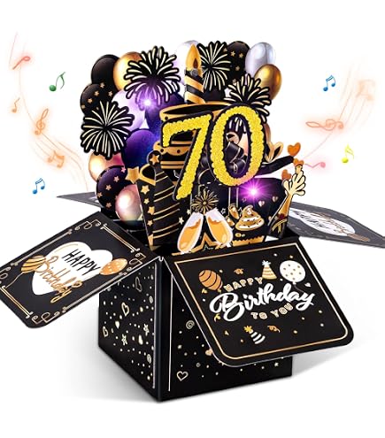 Pop-up Geburtstagskarte Zum 70. – Mit Musik & Licht, 15,5x15,5 Cm, Inkl. Umschlag
