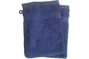 Sue Rossi Face Cloth Wash Mitt Set, 100% Organic Turkish Combed Cotton, 600GSM Thick With Hanging Loop, Size 16cm x 21cm, Flannel Glove Pack Soft & Absorbent (Navy Blue, 2)