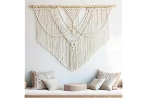 Hibisaws Macrame 110 cm (larghezza) x 82 cm (altezza) - Arazzo da parete bohémien, grande tessuto a mano, decorazione da parete per camera da letto, balcone, decorazione da parete, regalo per donne